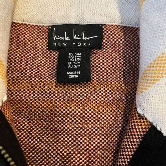 NWOT Nicole Miller Zip Front Poncho Cape Plaid Black Red Yellow Oversized S/M - Picture 6 of 14